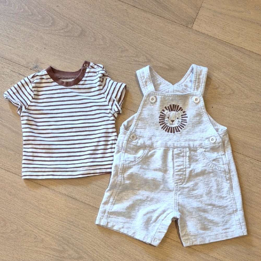 Little Me Striped Brown and White Kids Bottoms Set 12 Months